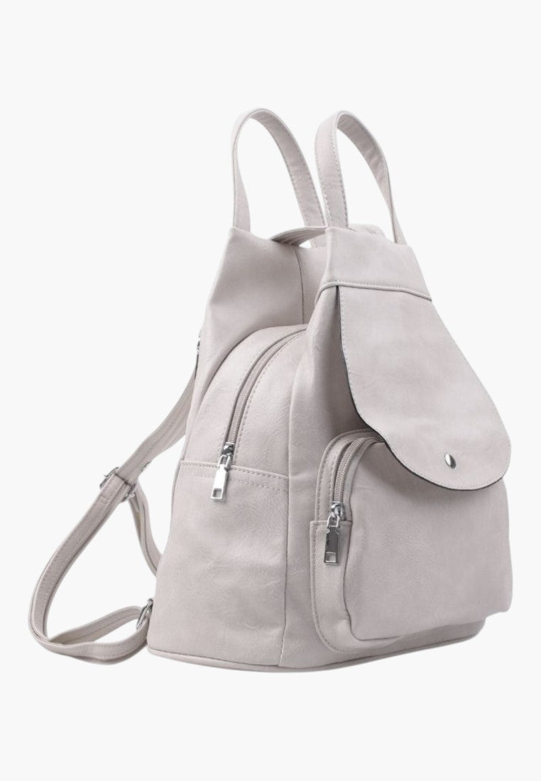 Falio beige faux leather A4 urban backpack with zipper closure and multiple pockets for daily use