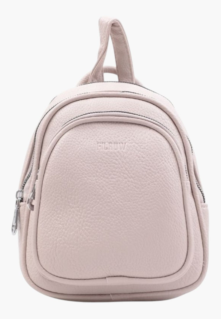 Falio beige faux leather urban mini backpack with two compartments and zip closure for women