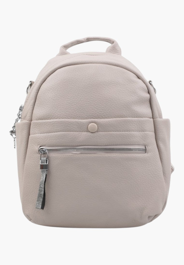Falio urban backpack in beige faux leather with multiple pockets and a secure zipper closure for daily use