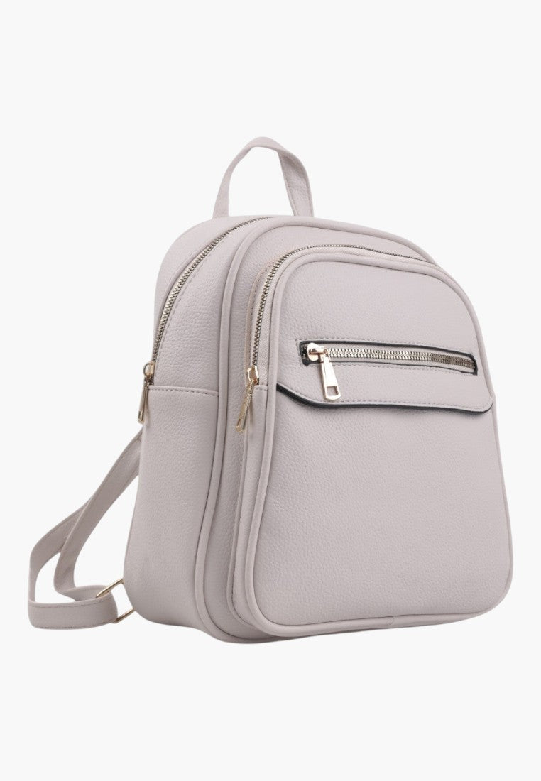 Falio beige faux leather urban backpack with a zippered front pocket and adjustable straps for daily use