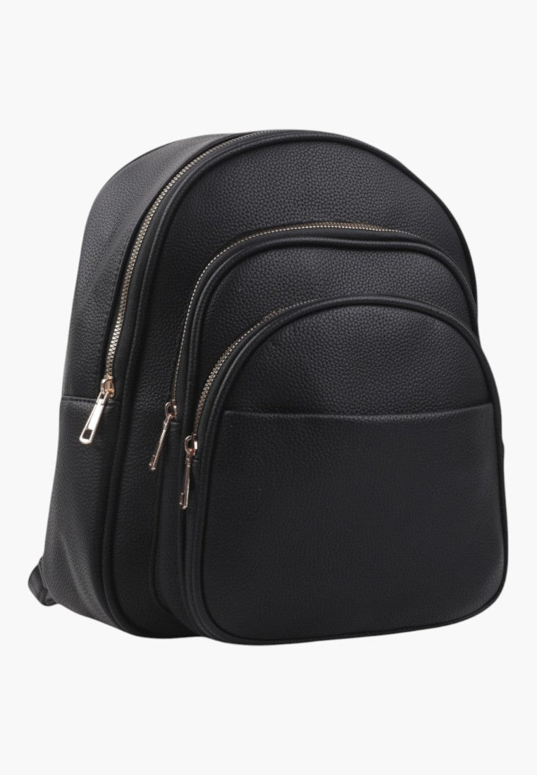 Falio black urban backpack made of eco-leather with multiple zippered compartments for daily use.