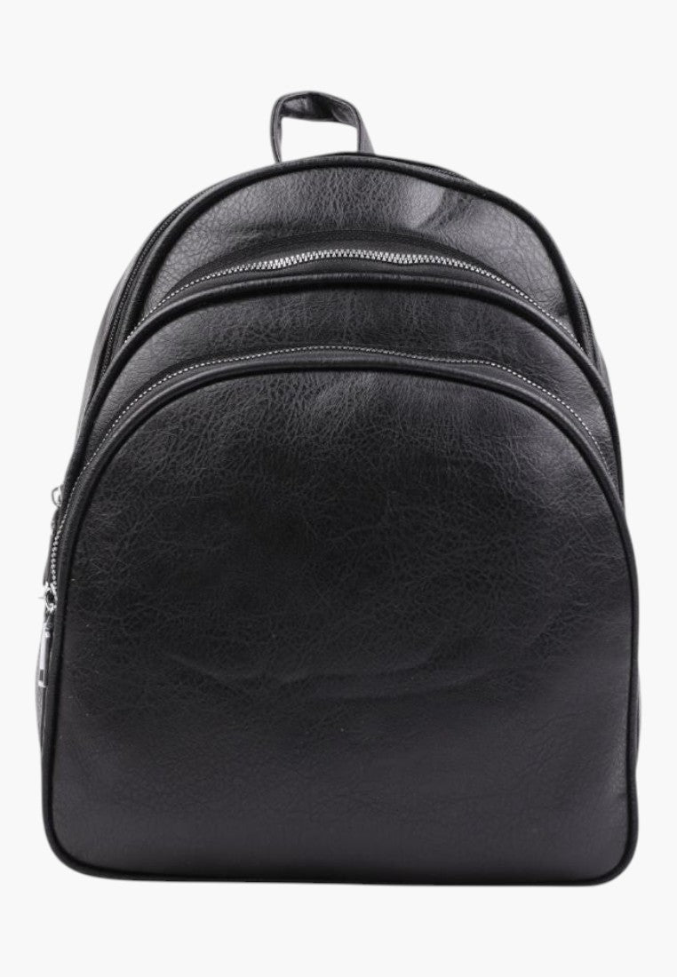 Falio black faux leather urban backpack with multiple zippered compartments and a spacious A4-compatible design