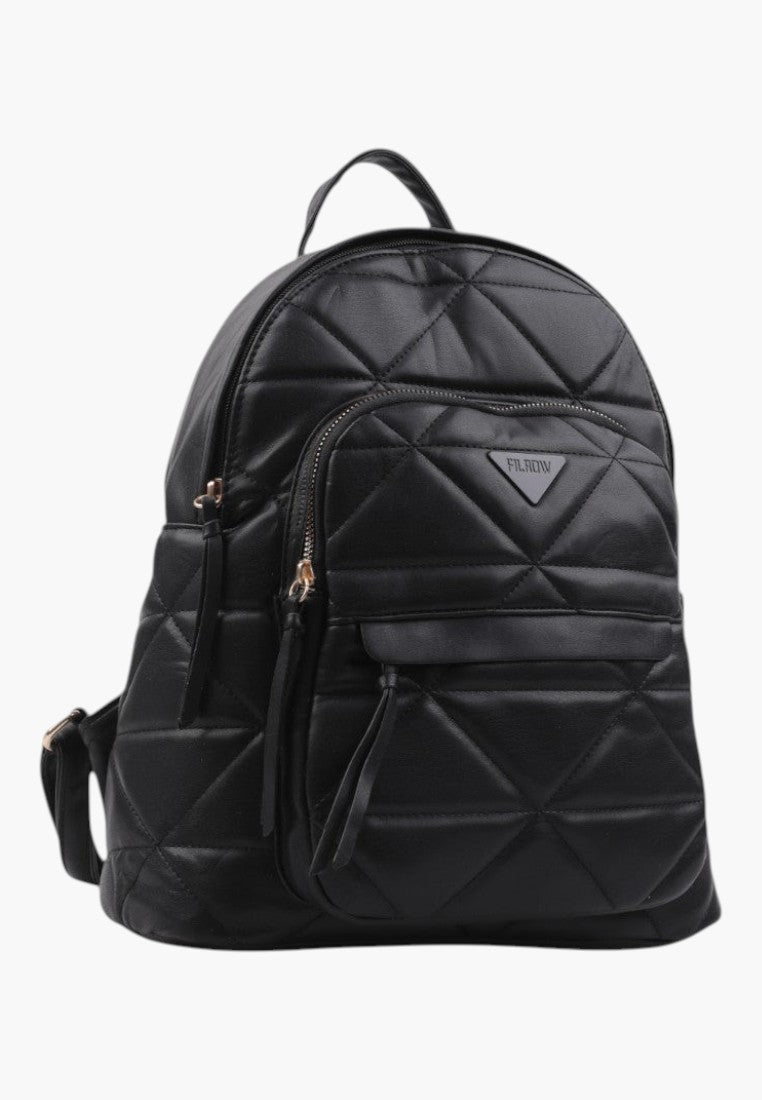 Falio black quilted urban backpack made of eco-leather with a zippered front pocket and stylish geometric pattern