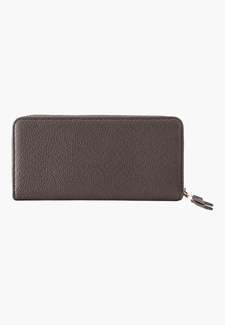 Falio horizontal women's wallet in dark brown faux leather with a secure zipper closure