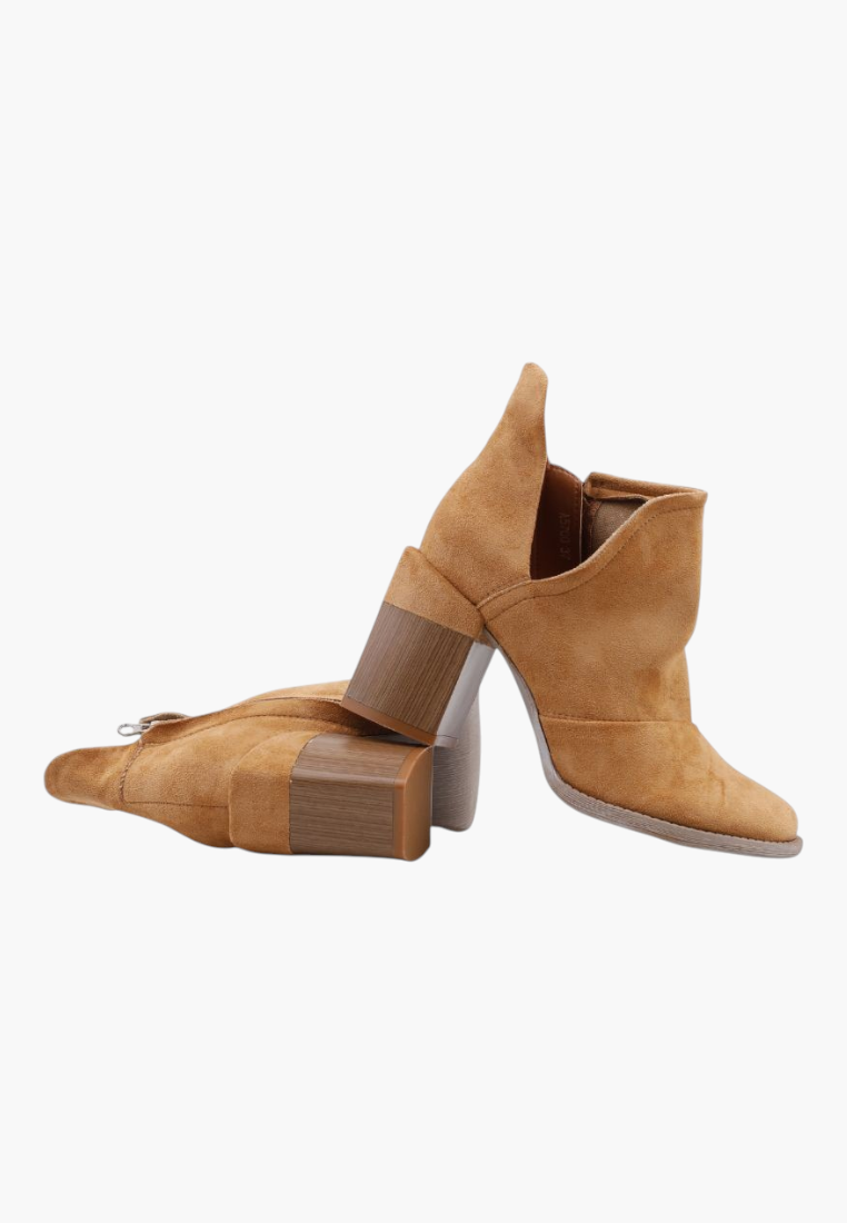 Falio camel faux leather ankle boots with a 7cm block heel and side cut-out details for a stylish, comfortable fit.