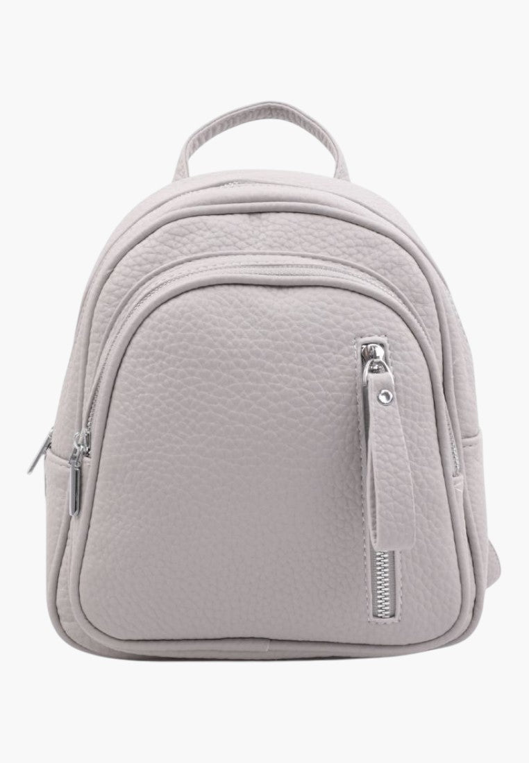 Falio grey faux leather urban mini backpack with multiple zippered pockets and a main compartment