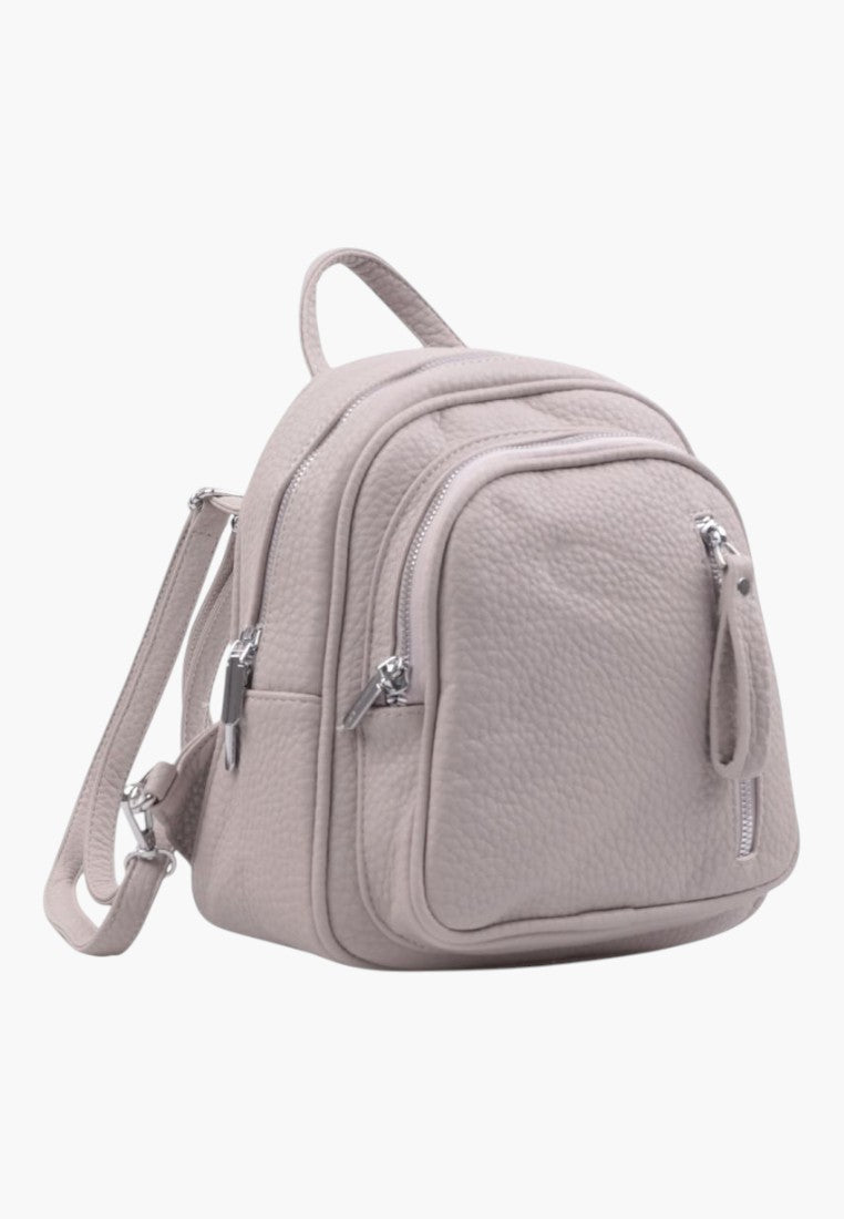 Falio grey faux leather urban mini backpack with multiple zippered pockets and a main compartment