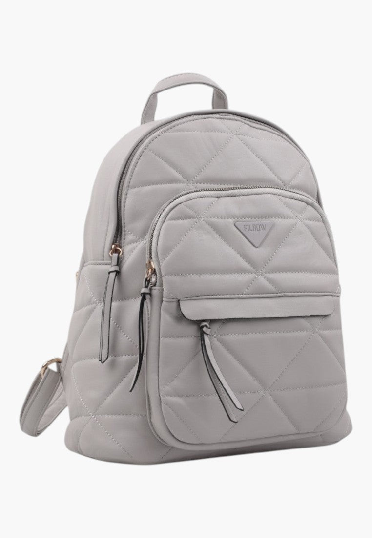 Falio grey quilted urban backpack made of eco-leather with multiple zippered compartments for daily use.