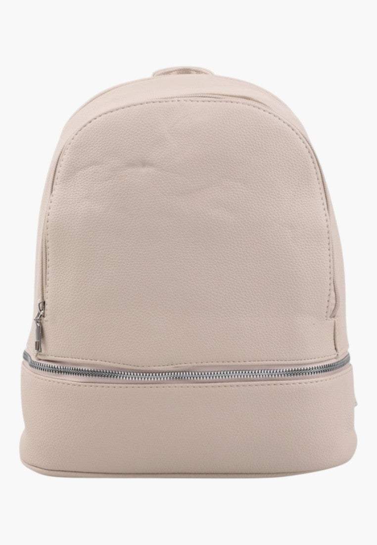 Falio khaki urban women's backpack with a minimalist design, front zipper pocket, and durable textured material.