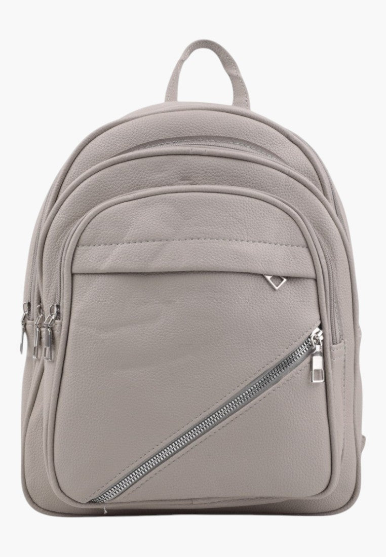 Falio light grey urban women's backpack with a diagonal front zipper and multiple compartments for daily use
