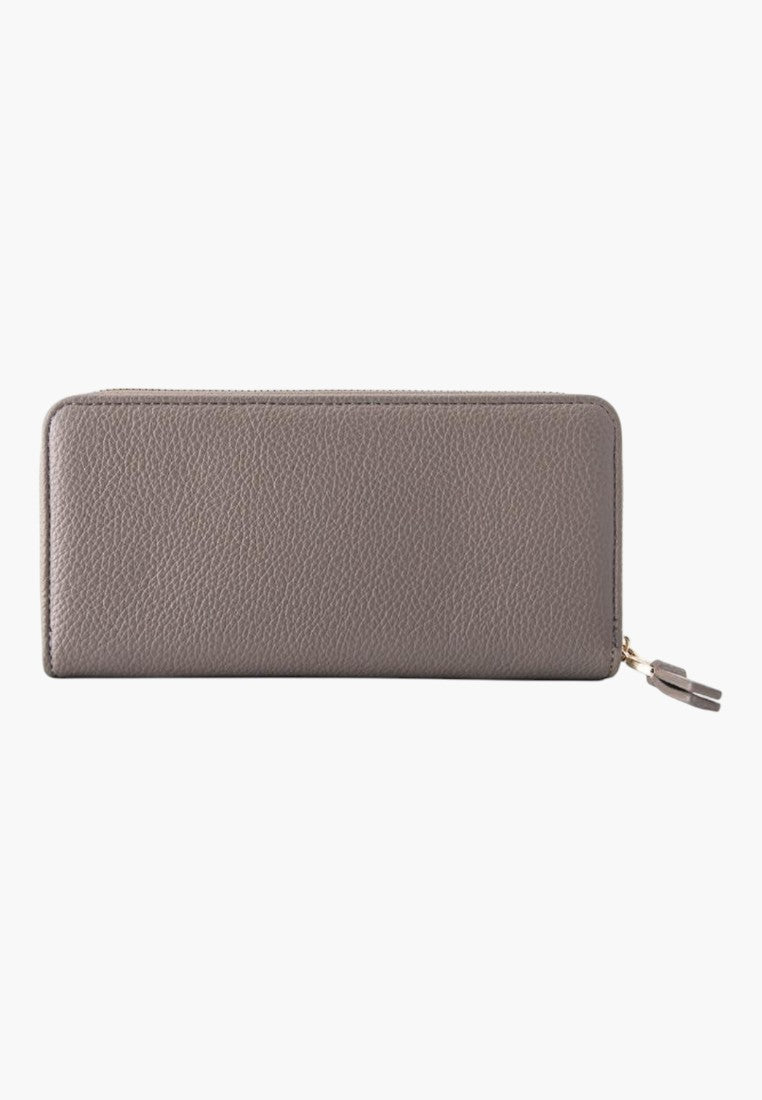 Falio women's horizontal wallet in taupe faux leather with a zip closure and textured finish