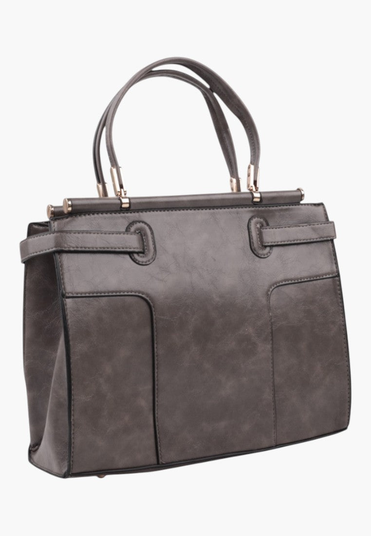 Wielokolorowa torebka shopper z boku, z dwoma uchwytami.