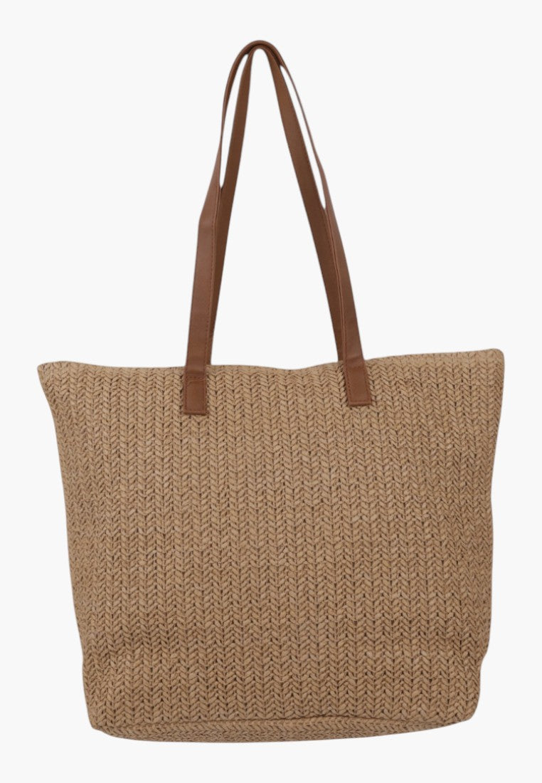 Wielokolorowa torebka damska shopper na ramię z tyłu, z długimi uchwytami.