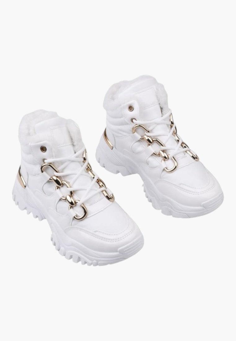 Białe sneakersy damskie z okrągłym noskiem, widok z boku