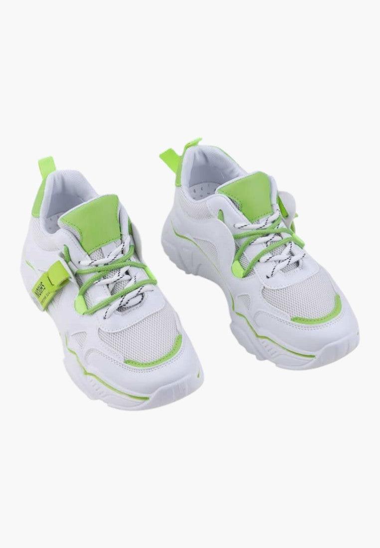 Biało zielone sneakersy damskie z rzepami, widok z przodu.