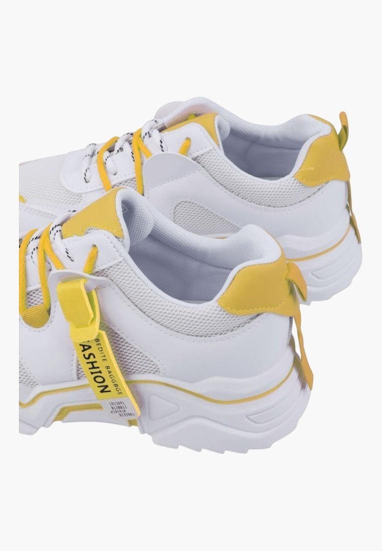 Biało żółte sneakersy damskie w stylu życia, wygodne dopasowanie