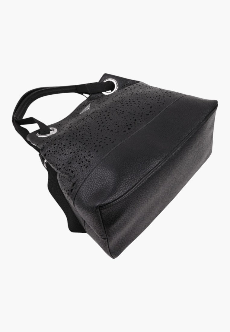 Falio czarna torebka shopper z ekoskóry, widok z tyłu.