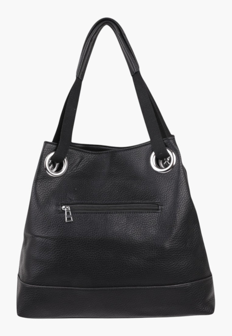 Falio czarna torebka shopper z ekoskóry, detal wnętrza.
