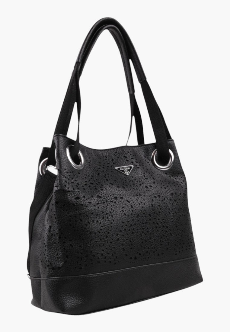 Falio czarna torebka shopper z ekoskóry, widok z boku.