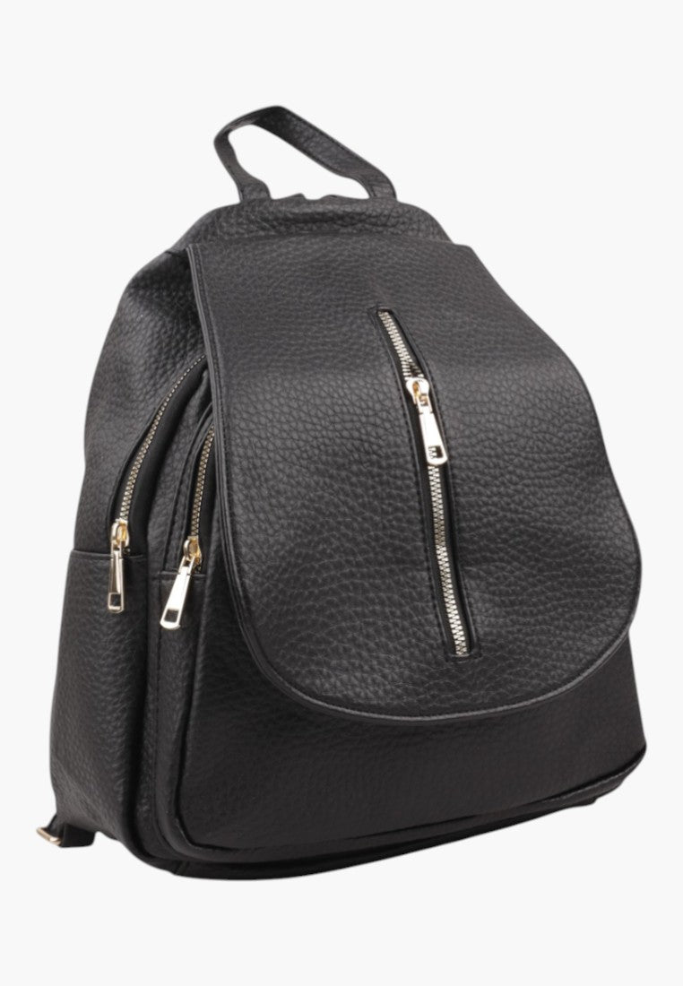 Falio mały czarny plecak miejski z ekoskóry, widok z boku.