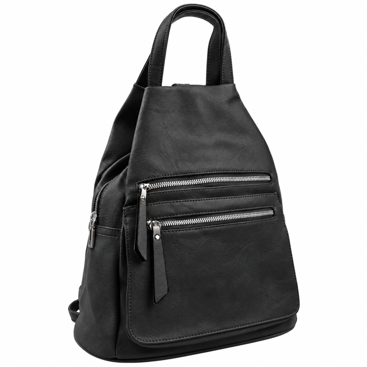 Side view of the wielokolorowy plecak o luźnym designie z dwoma kieszeniami na zamek.