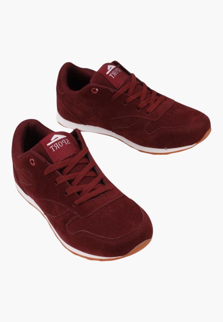 Bordowe buty sportowe damskie z ekozamszu, widok lifestyle