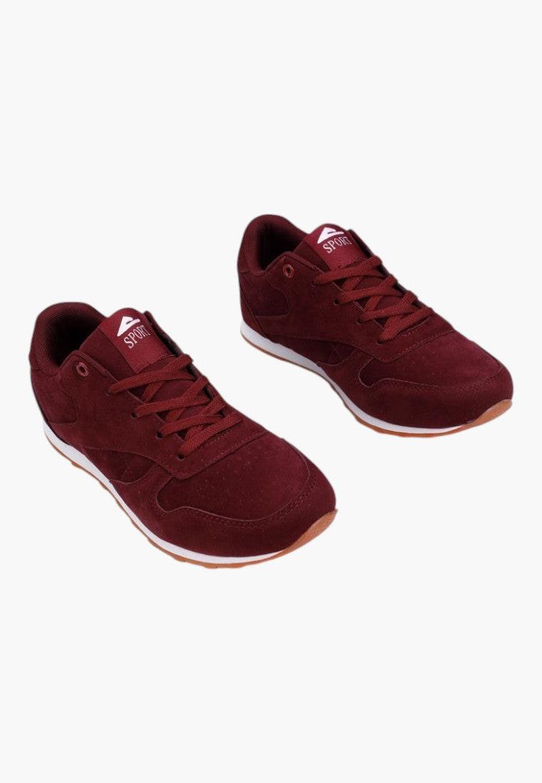 Bordowe buty sportowe damskie z ekozamszu, widok z tyłu