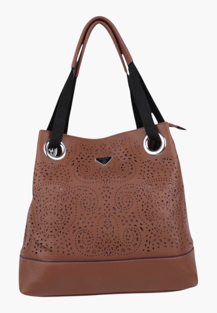 Falio brązowa torebka shopper z ekoskóry, detal widoku.