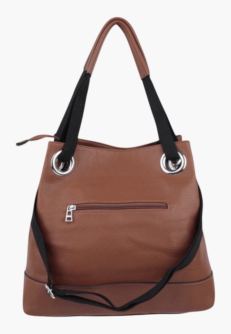 Falio brązowa torebka shopper z ekoskóry, widok z przodu.