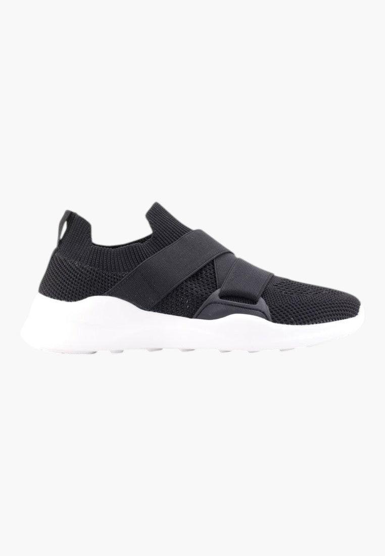 Czarne buty sportowe damskie w minimalistycznym stylu, widok z boku