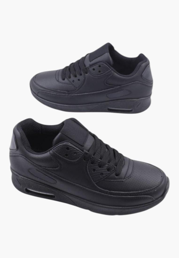 Czarne buty sportowe damskie, widok z przodu, styl sneakersów.