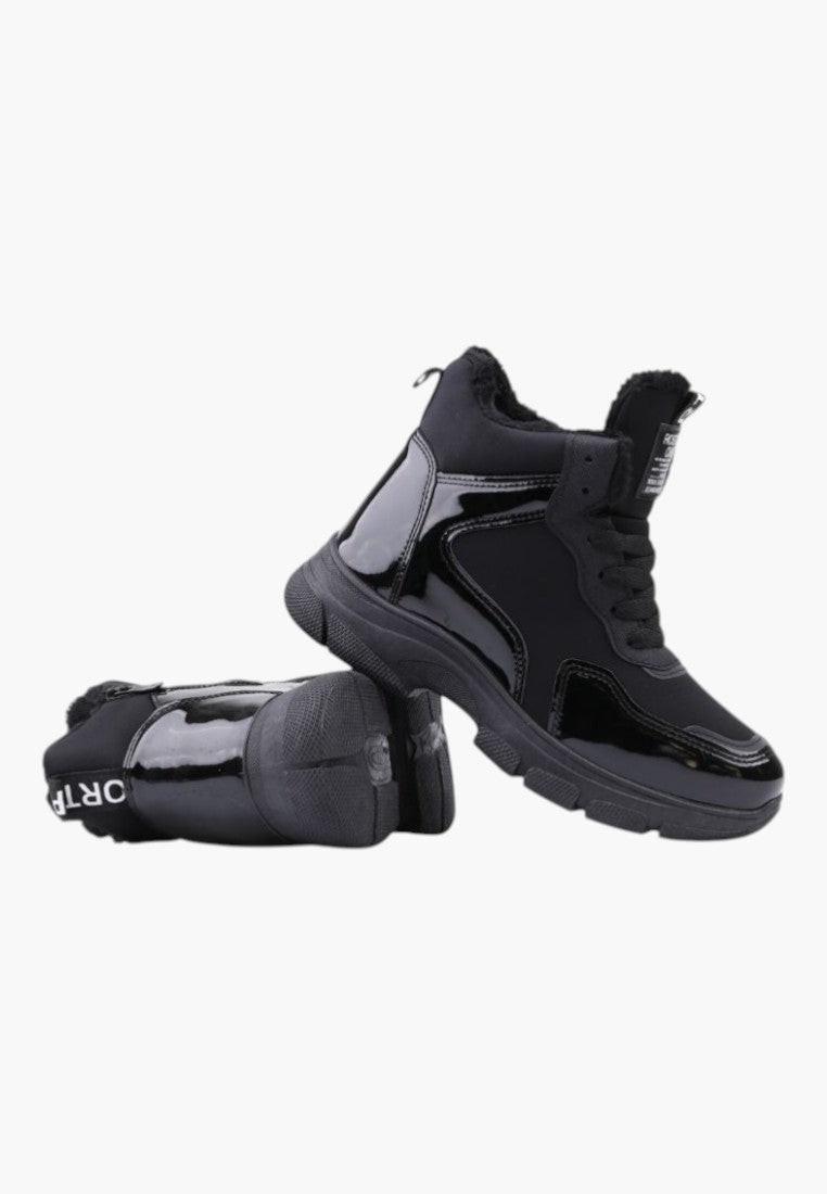 Czarne sneakersy damskie z eleganckim designem, widok z przodu