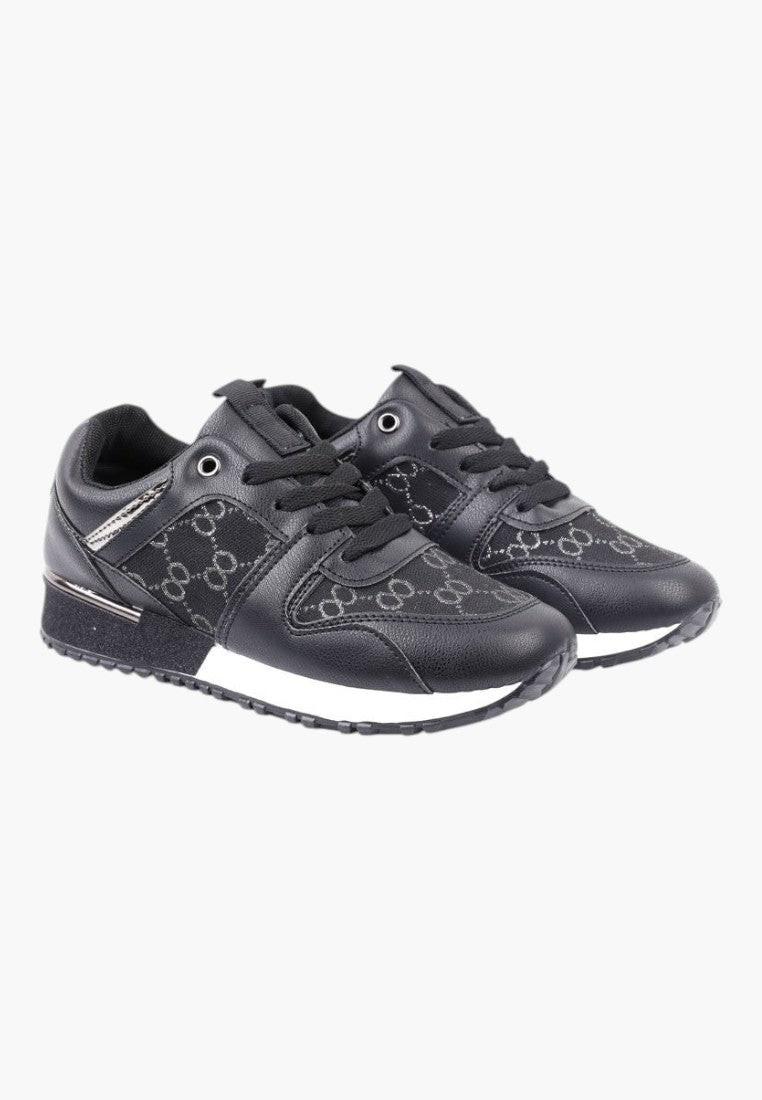 Czarne sneakersy damskie z siateczkowym wierzchem, widok z przodu