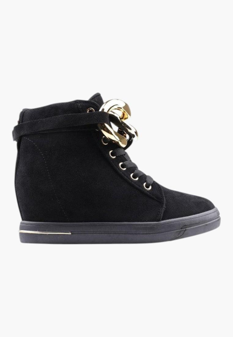 Czarne sneakersy damskie, widok z boku, styl wysoki