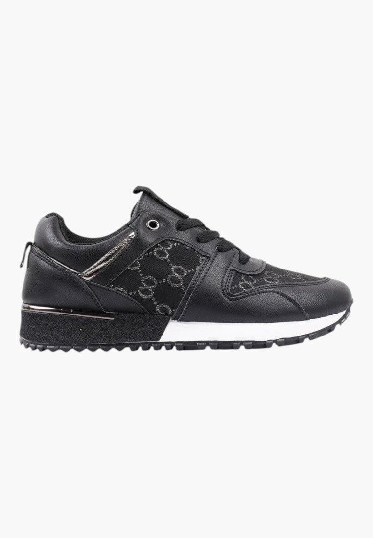 Czarne sneakersy damskie, widok z tyłu z wyściełanym kołnierzem