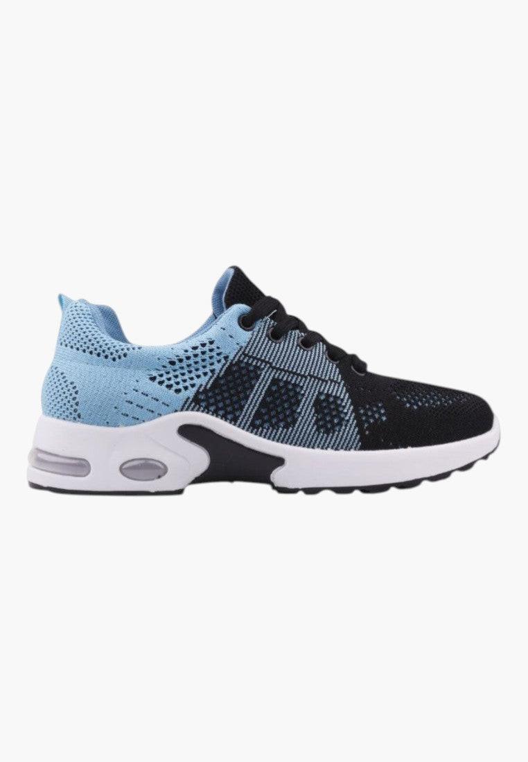 Czarne sneakersy damskie z tekstylnej cholewki, widok z boku