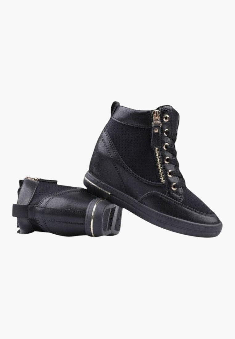 Czarne sneakersy damskie z zamkiem, widok z tyłu
