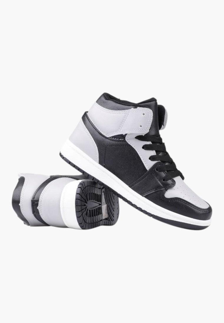 Czarno szare sneakersy damskie w stylu lifestyle, widok z boku.