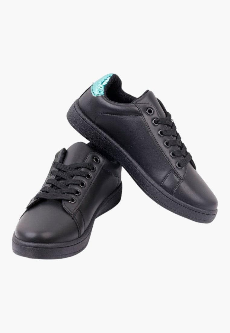 Czarno zielone buty sportowe damskie z minimalistycznym designem, widok z boku