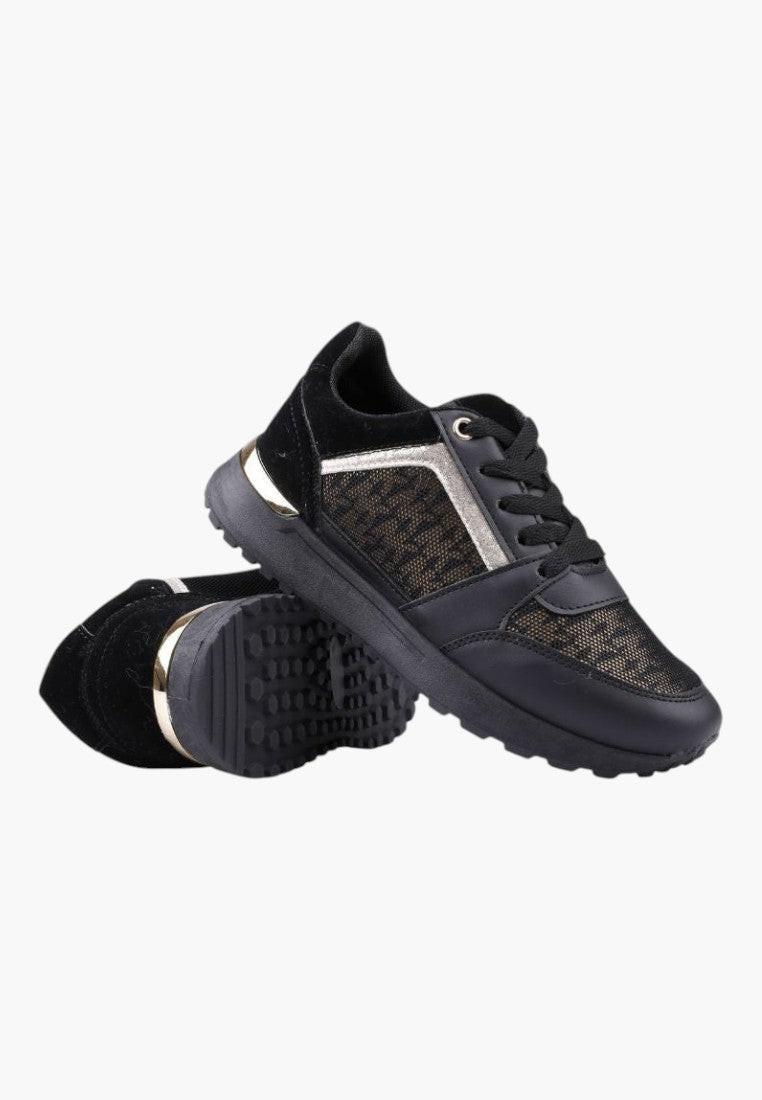 Czarno złote sneakersy damskie w stylu życia, wszechstronny styl i wygodne dopasowanie.