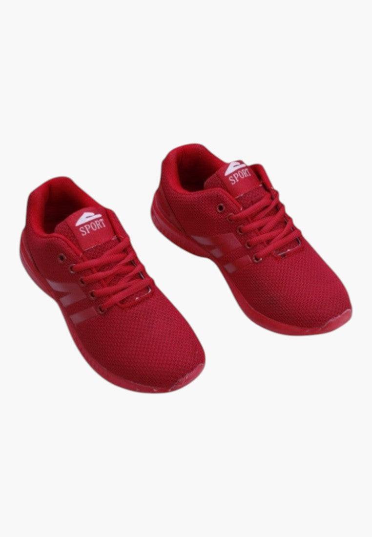Czerwone buty sportowe damskie z siateczkowym wierzchem, widok z przodu