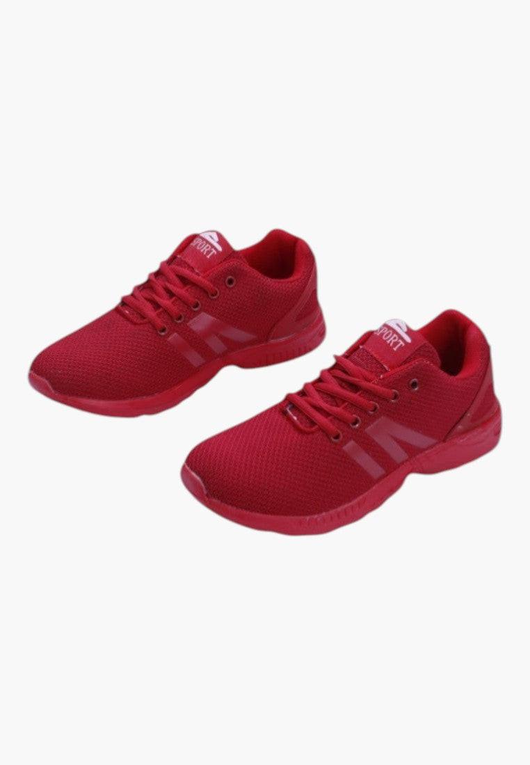Czerwone buty sportowe damskie z wyściełanym kołnierzem, widok z tyłu