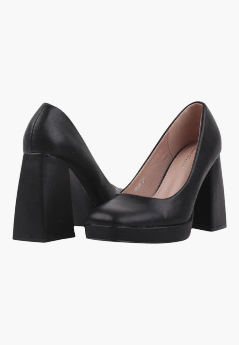 Czółenka damskie czarne z chunky heel, widok z boku