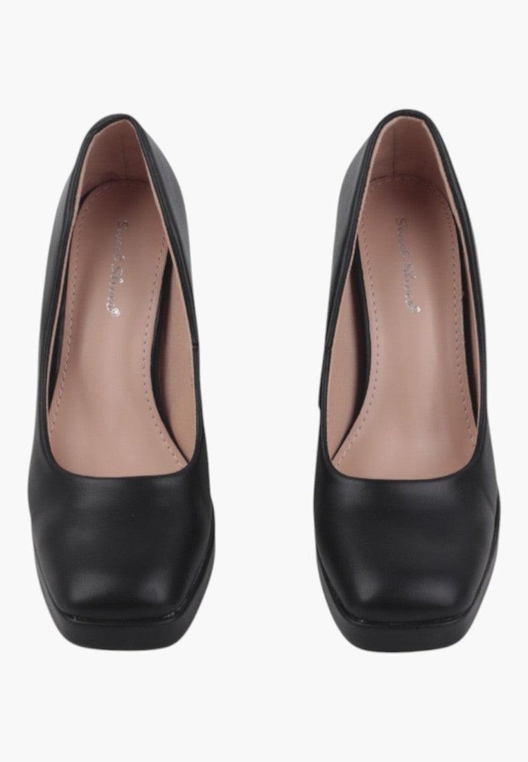 Czółenka damskie czarne z chunky heel, widok z przodu