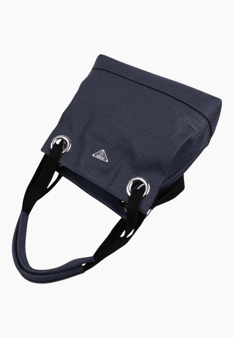 Falio granatowa torebka shopper z ekoskóry z zamkiem, widok z bliska.