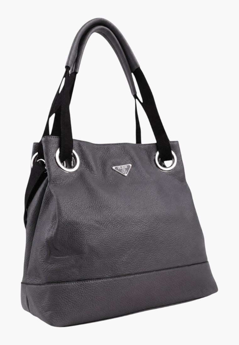 Duża szara torebka shopper z ekoskóry z podwójnymi uchwytami.