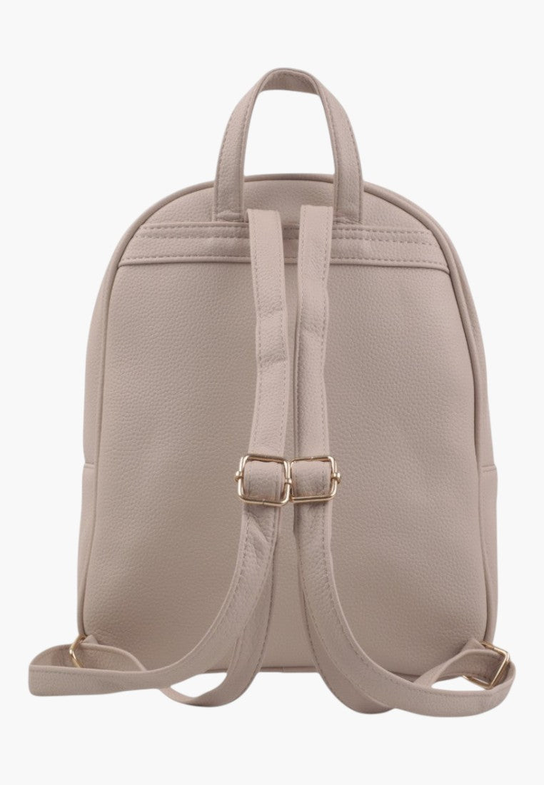 Back view of a Falio apricot faux leather urban backpack with adjustable straps and gold-tone hardware