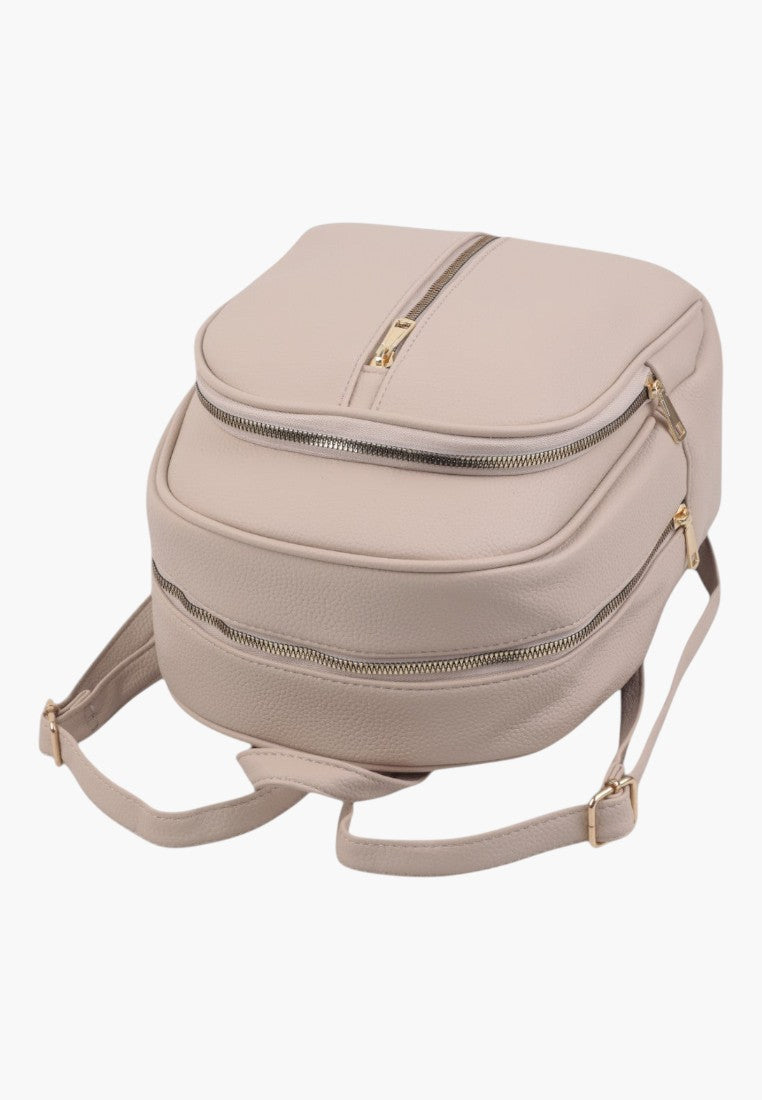 Falio apricot faux leather urban backpack with multiple zippered compartments and adjustable straps