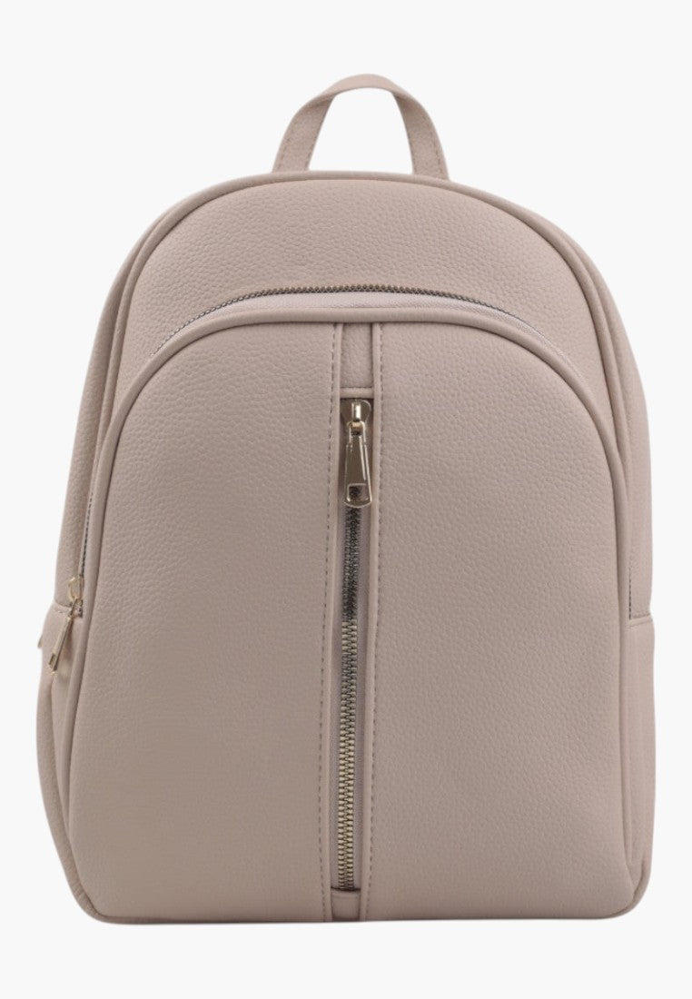 Falio apricot faux leather urban backpack with a vertical front zipper pocket and minimalist design