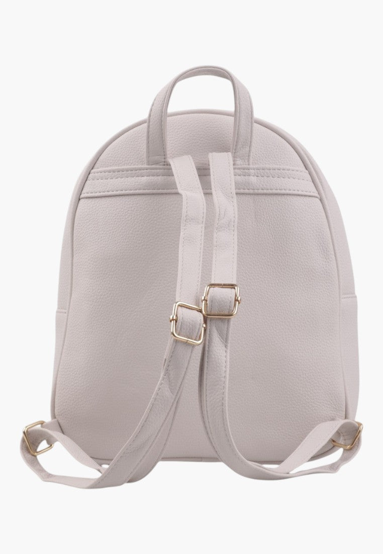 Back view of a beige Falio urban backpack made of eco-leather with adjustable straps and gold-tone hardware.